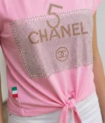 5th CHANEL Rhinestone Perfume Bottle Graphic T-Shirt - Image 2