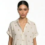 Gold Sequin Embellished Short Sleeve Shirt