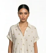 Gold Sequin Embellished Short Sleeve Shirt