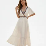 Floral Embroidered V-Neck Maxi Dress