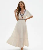 Floral Embroidered V-Neck Maxi Dress