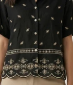 Embroidered Scallop Hem Short Sleeve Shirt - Image 4