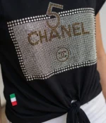 5th CHANEL Rhinestone Perfume Bottle Graphic T-Shirt - Image 8