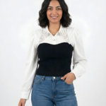 Rhinestone Collar Shirt with Corset Overlay