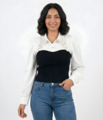 Rhinestone Collar Shirt with Corset Overlay