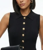 Sleeveless Rib-Knit Polo Cardigan with Pearl Buttons - Image 4