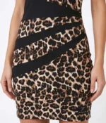 Leopard Print Bodycon Dress with Asymmetric Banding - Image 2