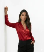 Classic Long Sleeve Satin Button-Down Shirt - Image 3