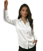 Classic Long Sleeve Satin Button-Down Shirt - Image 5