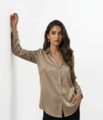 Classic Long Sleeve Satin Button-Down Shirt - Image 8