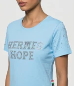 Rhinestone "HERMES HOPE" Embellished T-Shirt - Image 9
