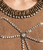 Beaded Neckline Rhinestone Bow T-Shirt - Image 2
