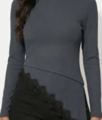 Asymmetric Lace Hem Long Sleeve Romper - Image 6