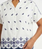Embroidered Scallop Hem Short Sleeve Shirt - Image 2