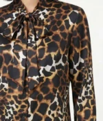 Leopard Print Satin Pussy-Bow Blouse - Image 4