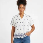 Embroidered Scallop Hem Short Sleeve Shirt