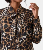 Leopard Print Satin Pussy-Bow Blouse - Image 2