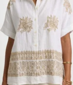 Floral Embroidered Linen-Blend Short Sleeve Shirt - Image 2