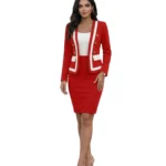 Red Contrast Piping Suit Set