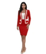 Red Contrast Piping Suit Set