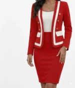 Red Contrast Piping Suit Set - Image 2