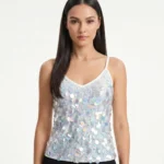 Silver Oversized Sequin Top