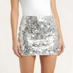 Silver Sequin Mini Skirt