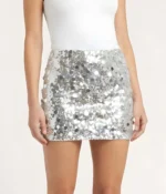Silver Sequin Mini Skirt
