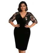 Velvet Floral Sequin Wrap Dress