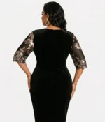 Velvet Floral Sequin Wrap Dress - Image 3