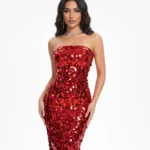 Strapless Crimson Sequin Dress