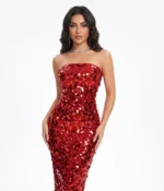 Strapless Crimson Sequin Dress