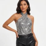 Metallic Halter Neck Top