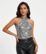 Metallic Halter Neck Top