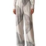Grey Abstract Leaf Silk Trousers