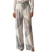 Grey Abstract Leaf Silk Trousers