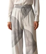 Grey Abstract Leaf Silk Trousers - Image 2