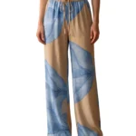 Blue Leaf Print Wide-Leg Trousers