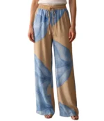 Blue Leaf Print Wide-Leg Trousers