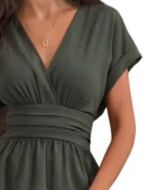 Olive Green Wrap Waist Dress - Image 2