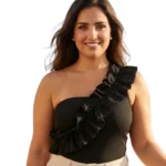 One-Shoulder Ruffle Ribbed Top