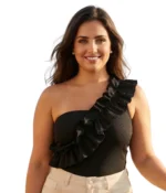 One-Shoulder Ruffle Ribbed Top