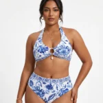 Blue Paisley Halter Bikini