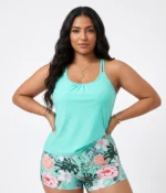 Turquoise Floral Tankini Set