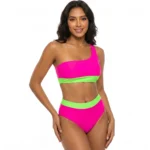 Neon Pink & Lime One-Shoulder Bikini