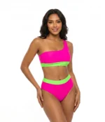 Neon Pink & Lime One-Shoulder Bikini