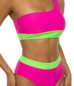 Neon Pink & Lime One-Shoulder Bikini - Image 2