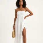 White Smocked Strapless Maxi Dress