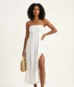 White Smocked Strapless Maxi Dress