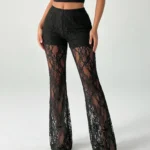 Black Floral Lace Flare Pants